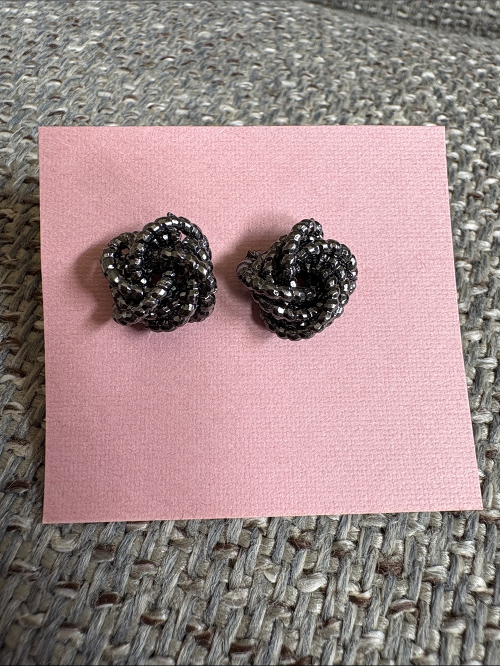 Black Beaded Knot Stud Earrings